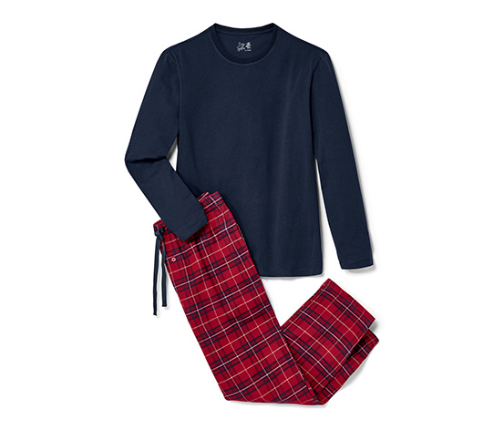 Herren-Pyjama mit Flanellhose, dunkelblau und bordeauxrot online bestellen  bei Tchibo 670076